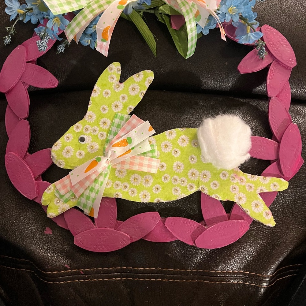 Floral Bunny Wreath with Pink Accents